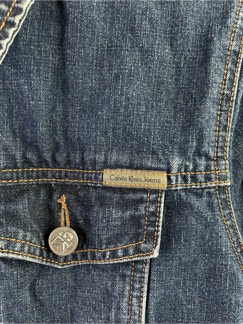 Calvin Klein Jeans Denim Jacket Boys Large L Dark Wash Button Front Cotton